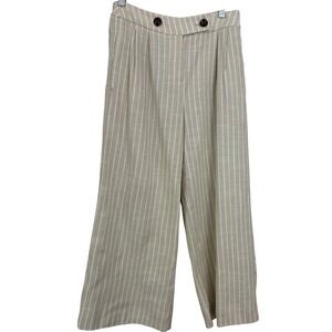 Fransa Wide Leg Pants Women 34 Tan Striped‎ Linen Blend High Waist FRJALINEN 3